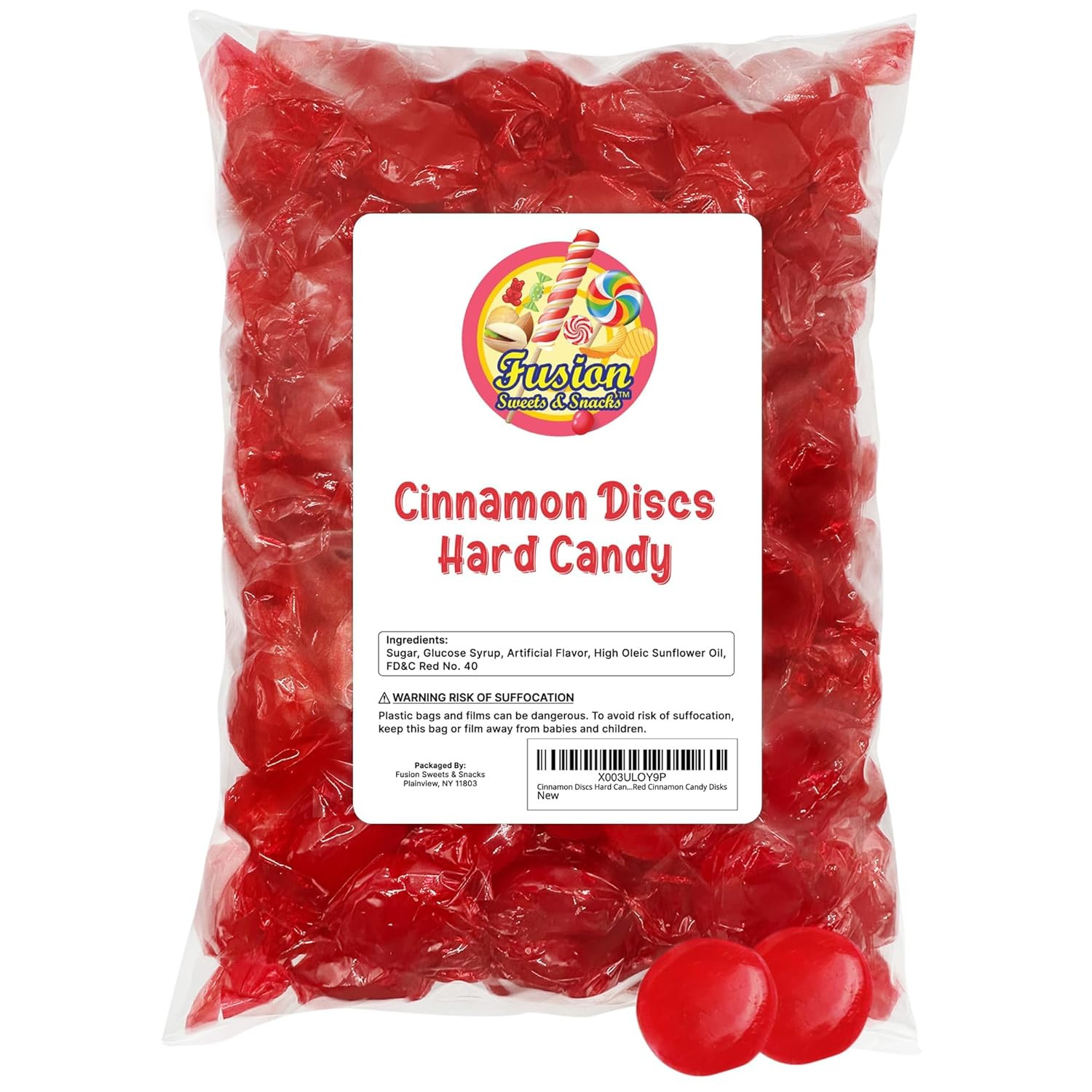 Cinnamon Discs Hard Candy - Bulk 1 Pound Individually Wrapped Red Cinnamon Candi