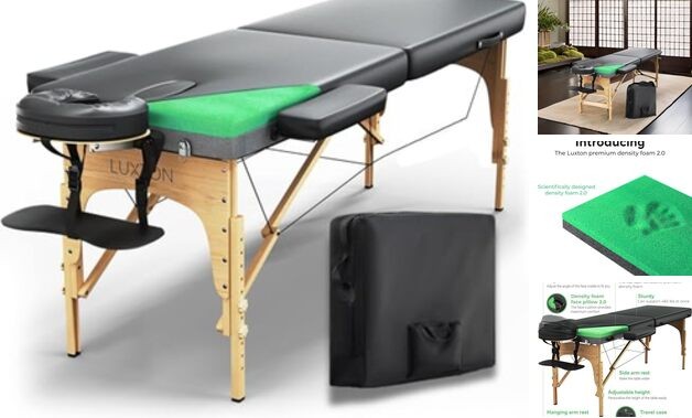 Premium Foam Massage Table Portable Foldable Massage Black With Carrying Case