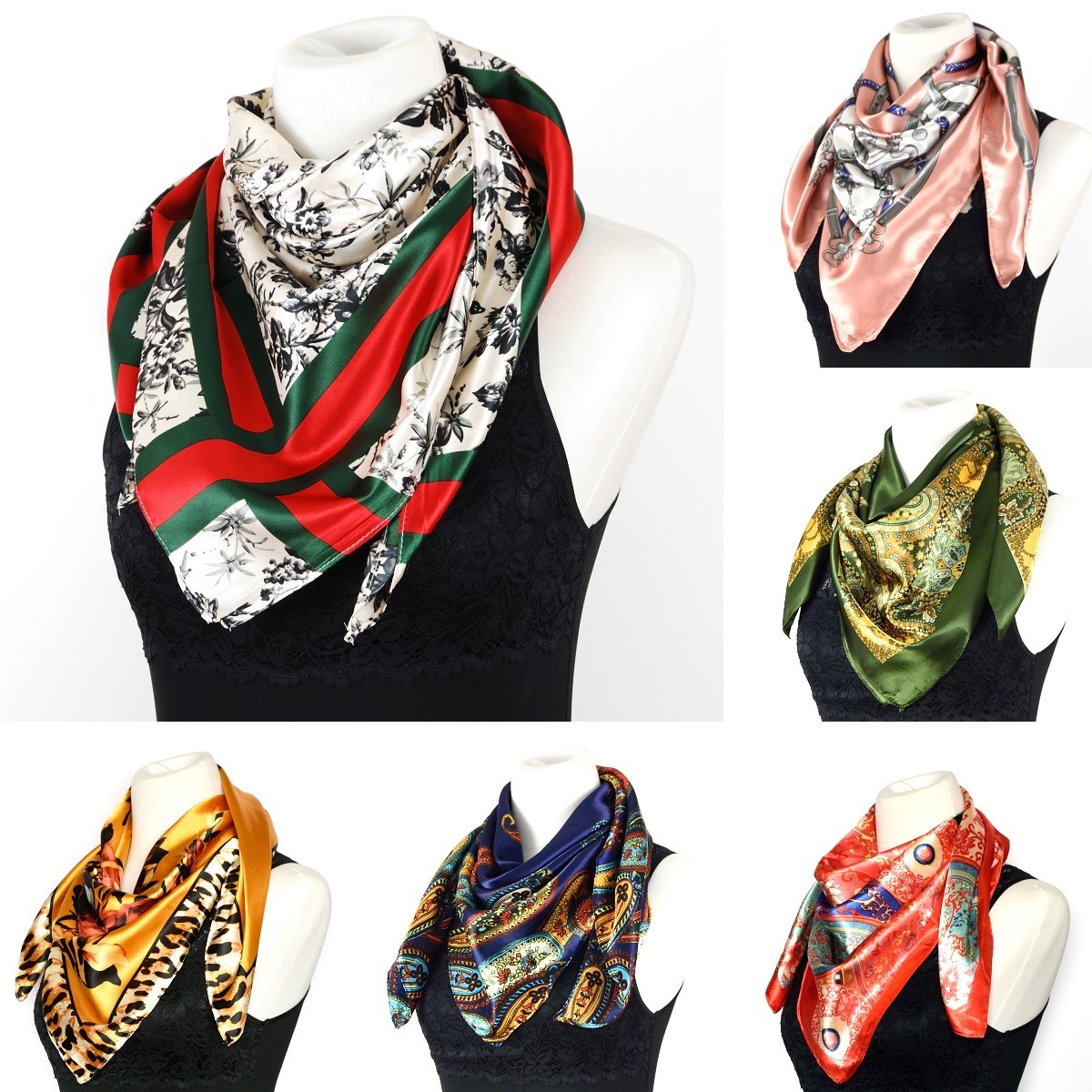 Ladies Fashion Silken Satin Square Scarf - Large 35 x 35
