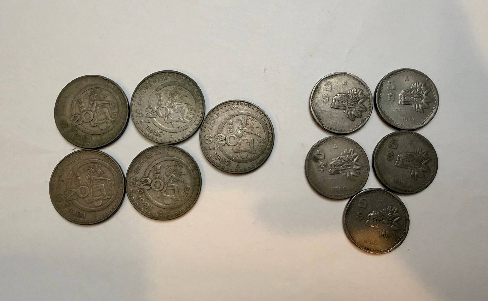 Mexico Coin Lot 10pcs Mixed 20 Pesos & 5 Pesos Vintage 1980s