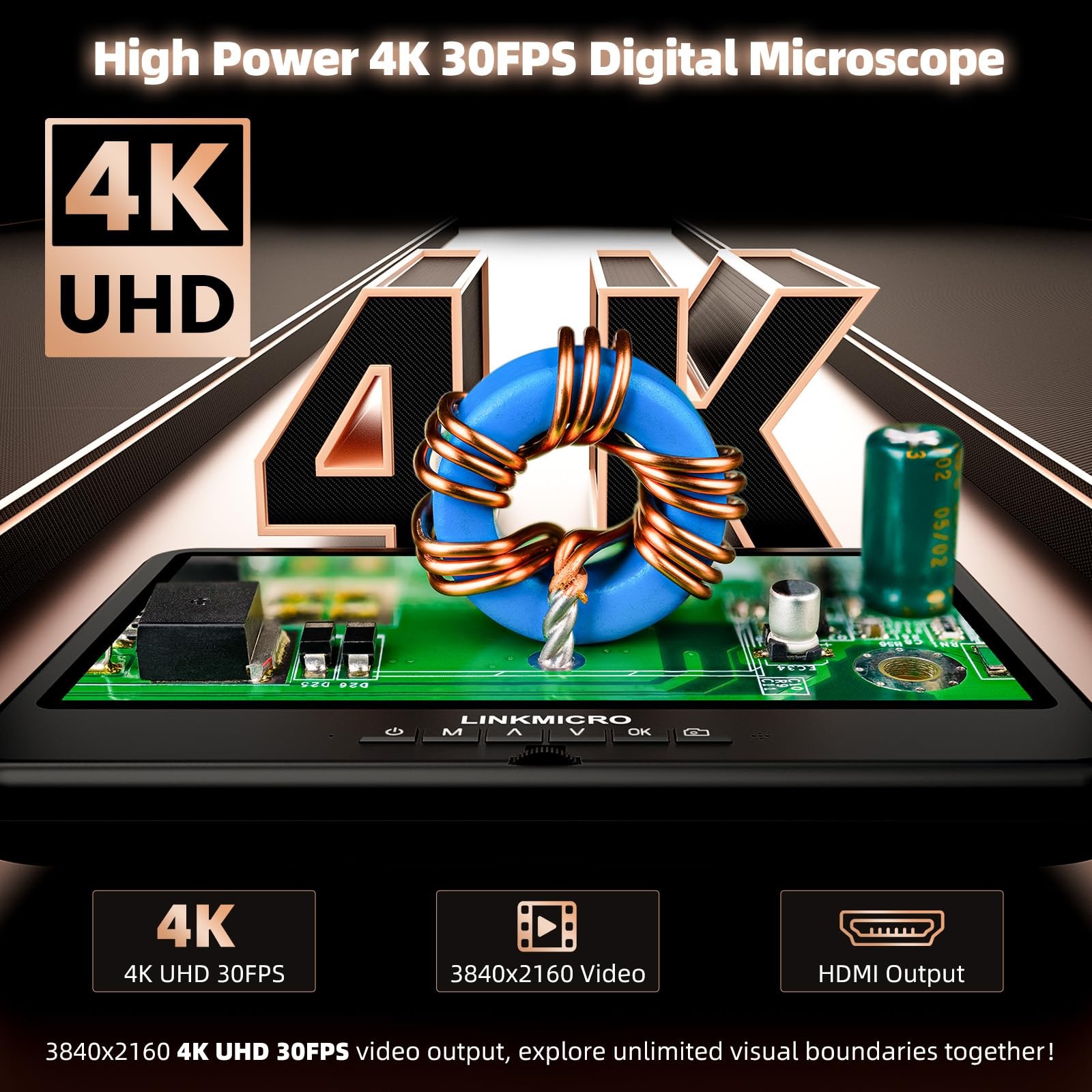 4K 30FPS HDMI Digital Microscope with 10.1'' Screen for LM208S, BLACK