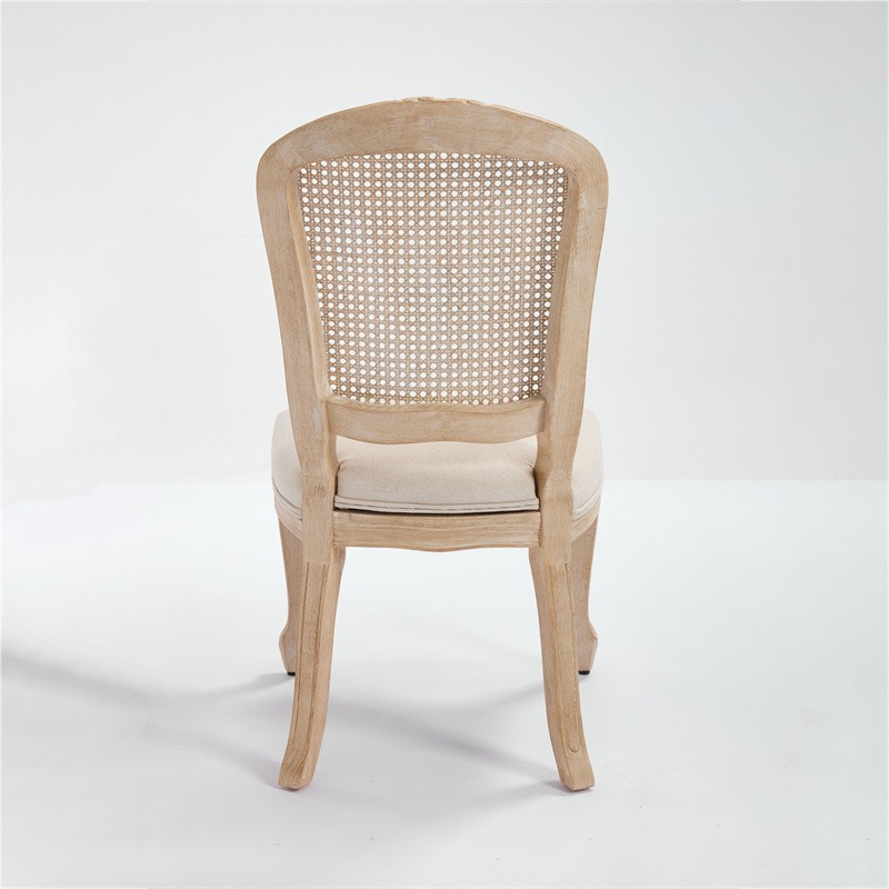 2 Set French Country Dining Chairs,Upholstered Chairs Nature Rattan Back,Beige