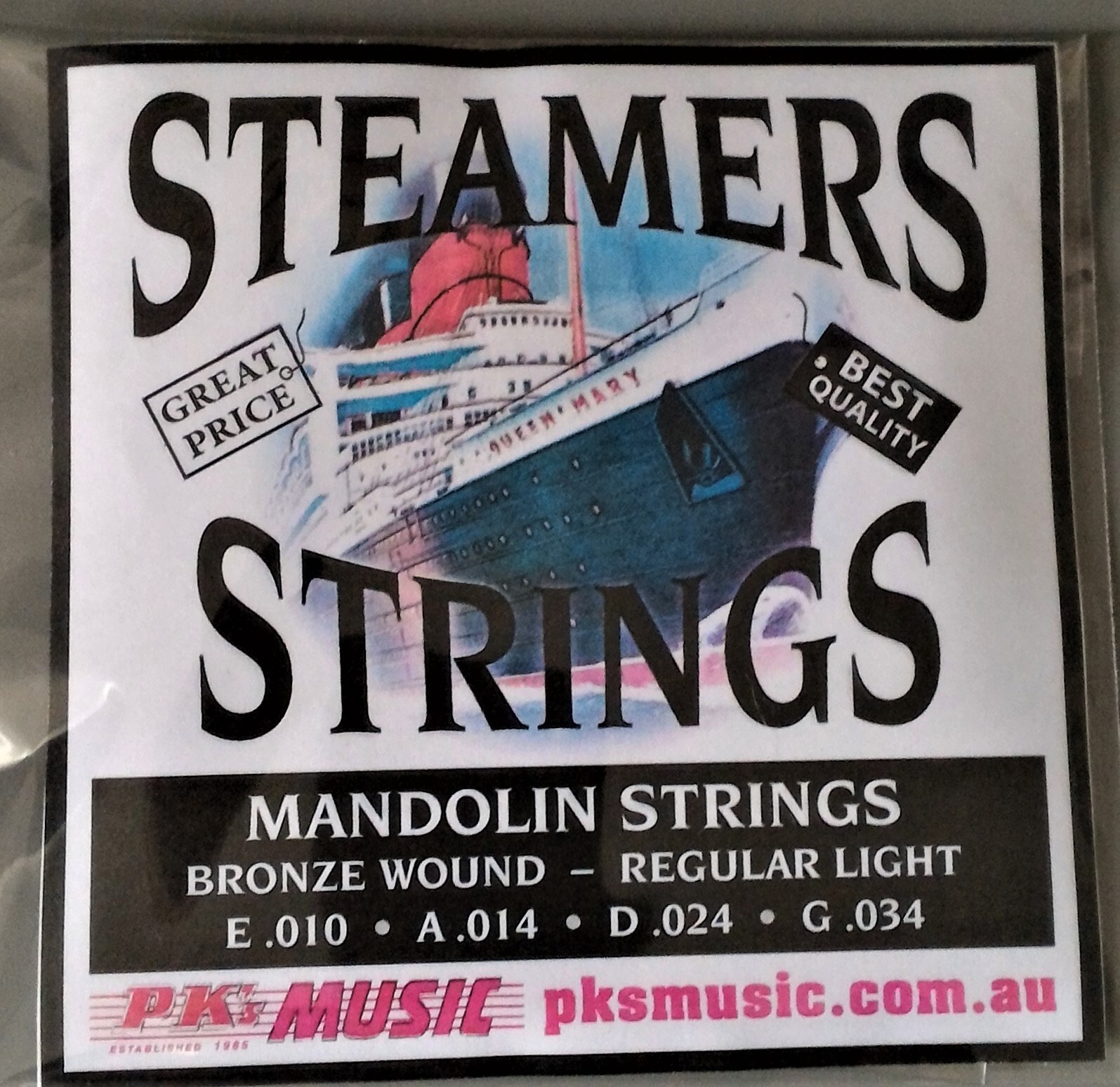 Mandolin Strings,"STEAMERS", Stainless Steel/Bronze, Loop End, NEW, FREE POSTAGE
