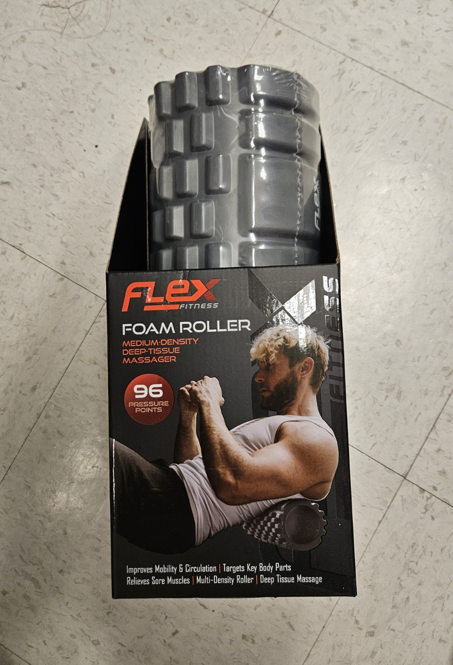 Flex Fitness Medium-Density Deep-Tissue Foam Roller 96 Points EVA Gray 13x5.51
