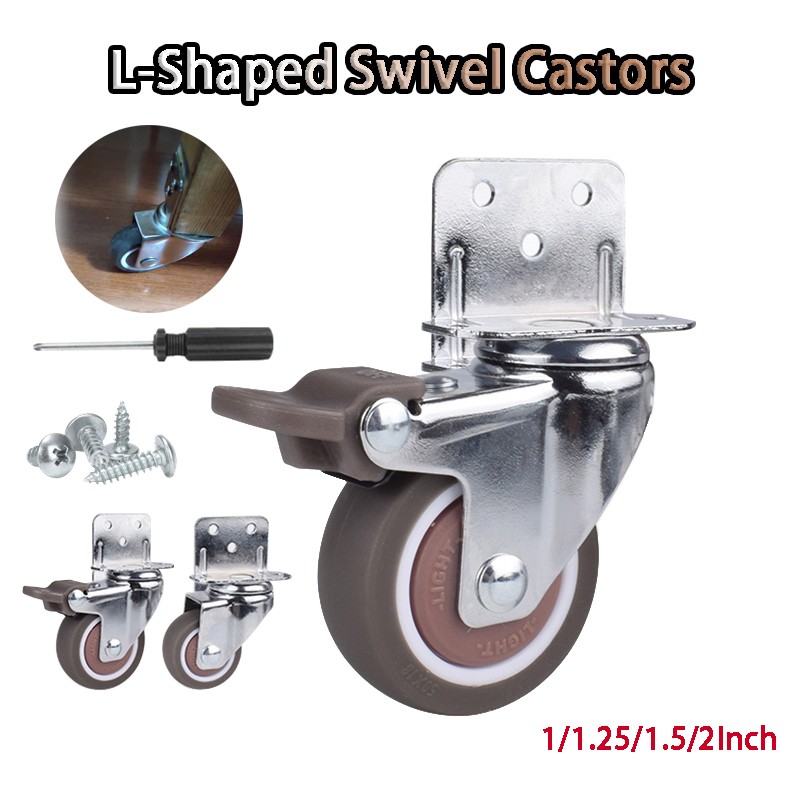 1/1.25/1.5/2Inch L-Shaped Swivel Castors With Foot Brake Rubber Furniture Wheels
