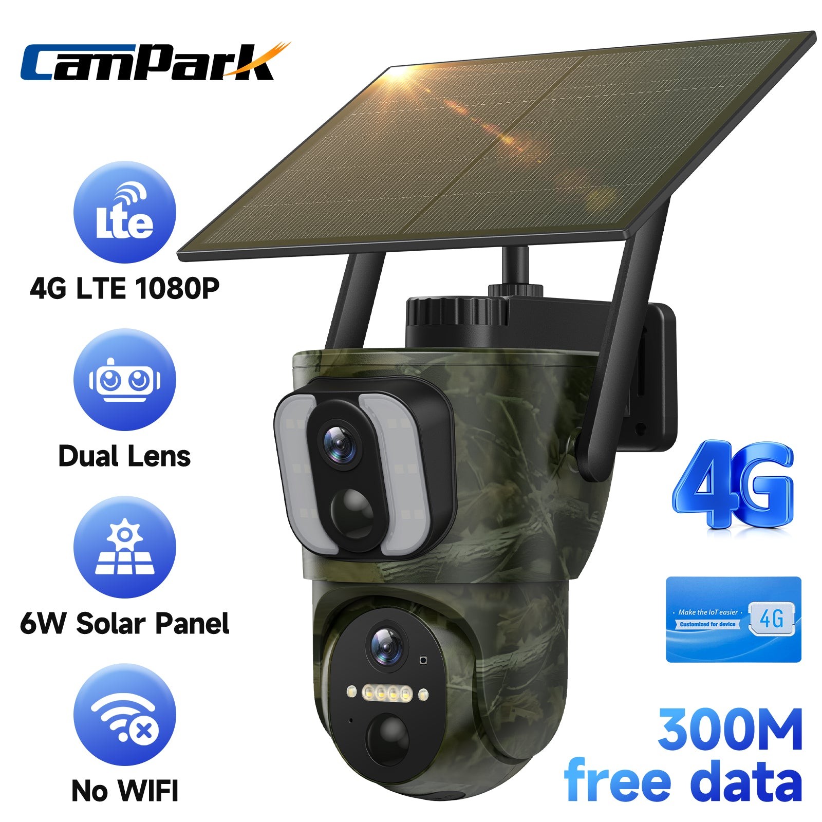 Campark 4G LTE Solar Cellular Trail Camera Dual-Lens-PIR Hunting Camera with SIM