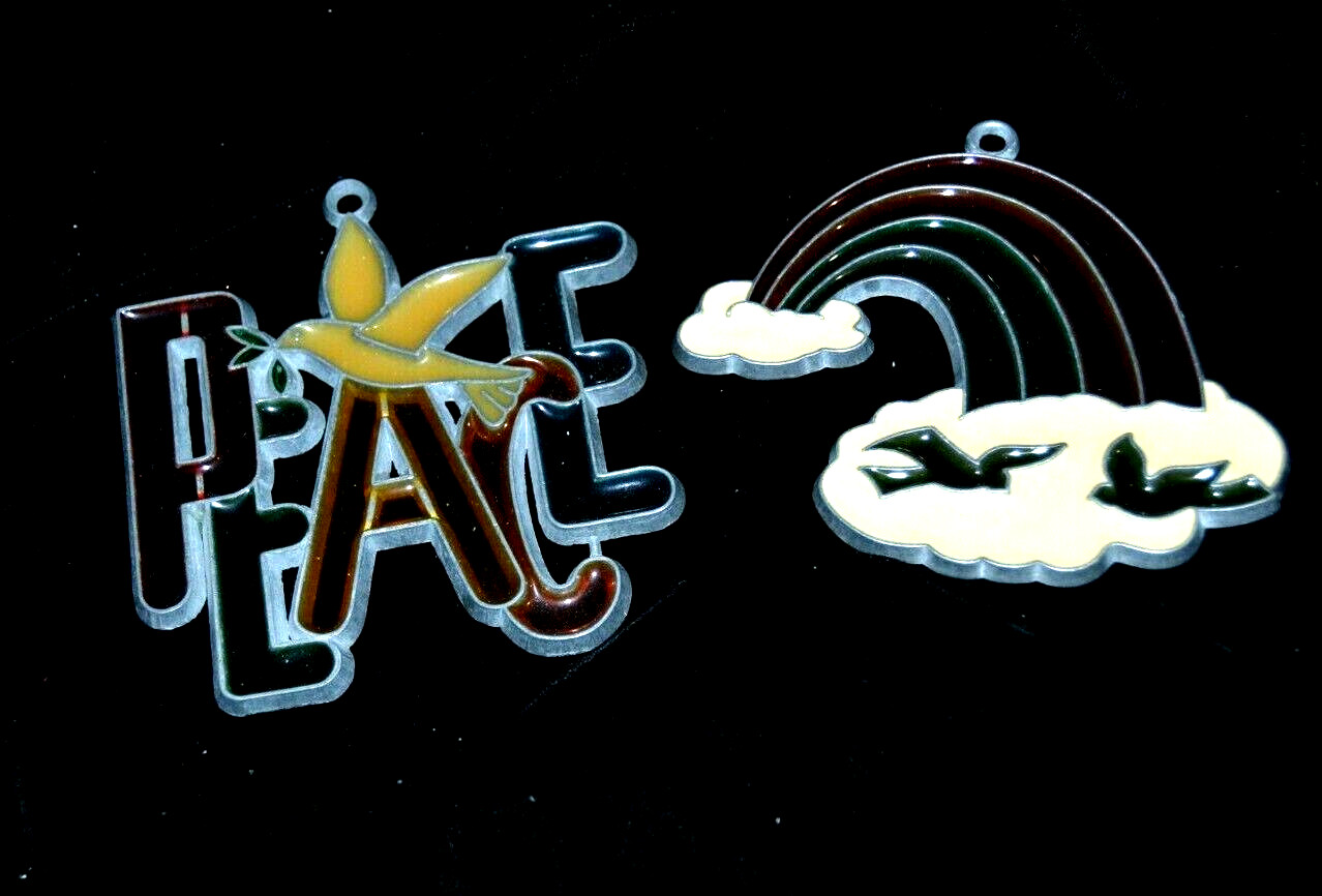 Suncatchers HIPPIES PEACE SIGN OVER THE RAINBOW DOVES 2 Vintage
