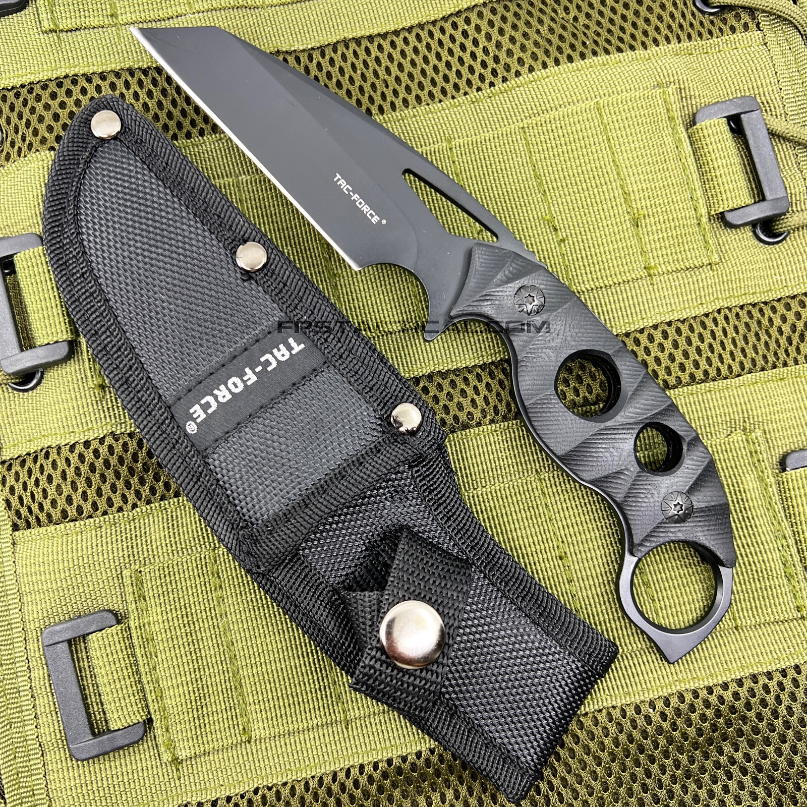 Tac-Force Black Gray Stonewash Full Tang Fixed Blade Wharncliffe Knife  + Sheath