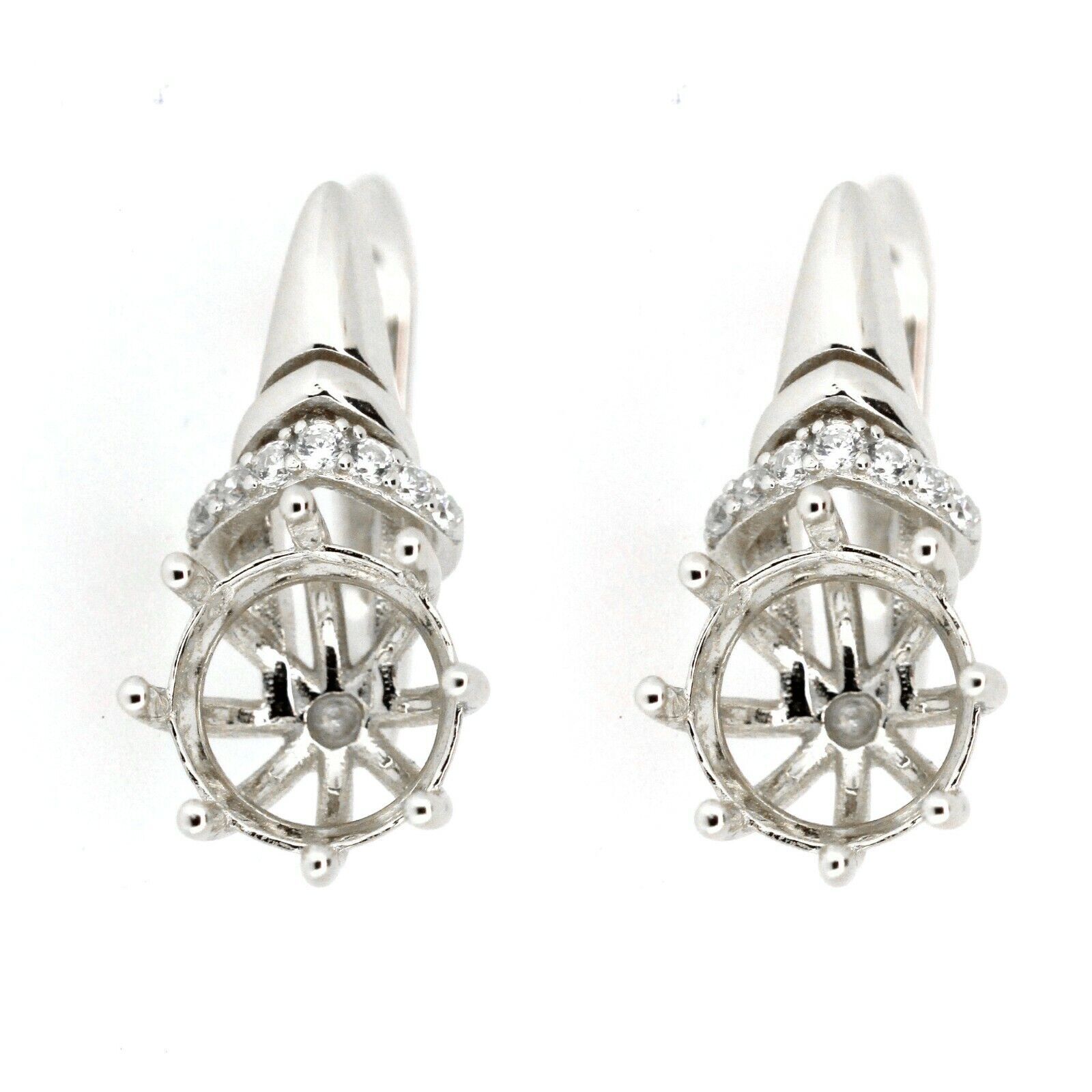 Sterling Silver Semi Mount Earrings Setting Round RD 8x8mm