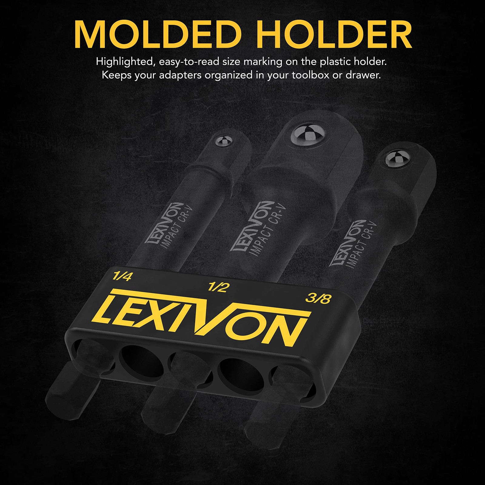 LEXIVON Impact Grade Socket Adapter Set, 3" Extension Bit, Black
