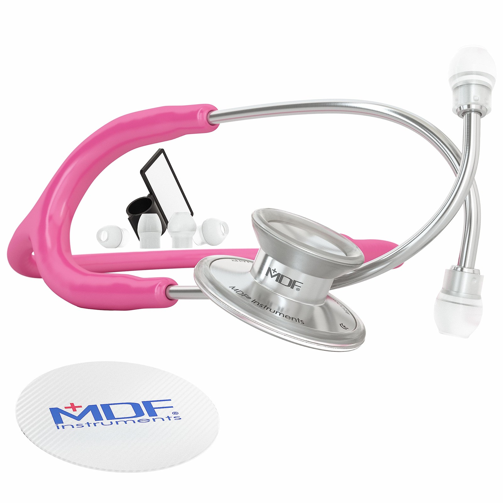 MDF Instruments, Acoustica Lightweight Stethoscope Adult, Silver - Fuchsia