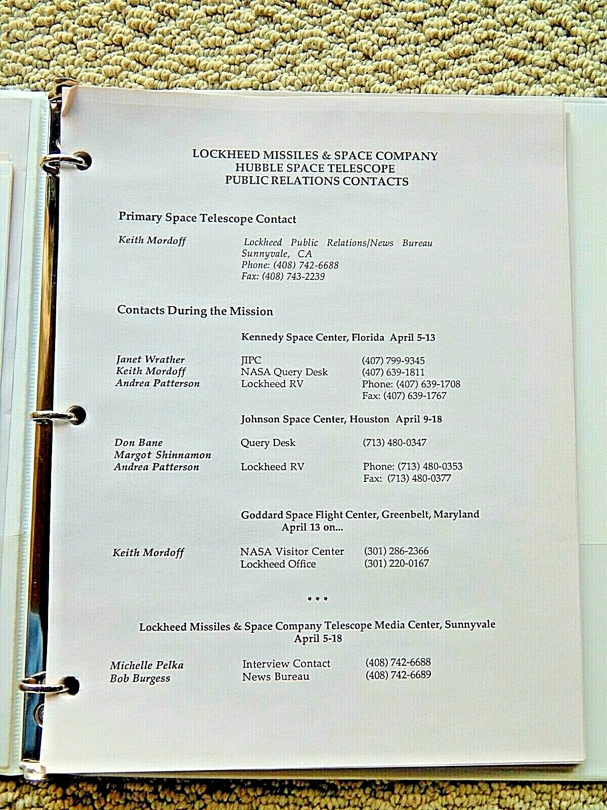 HUBBLE Space Telescope (Media Reference Guide) & Lockheed Missiles & Space Co.~
