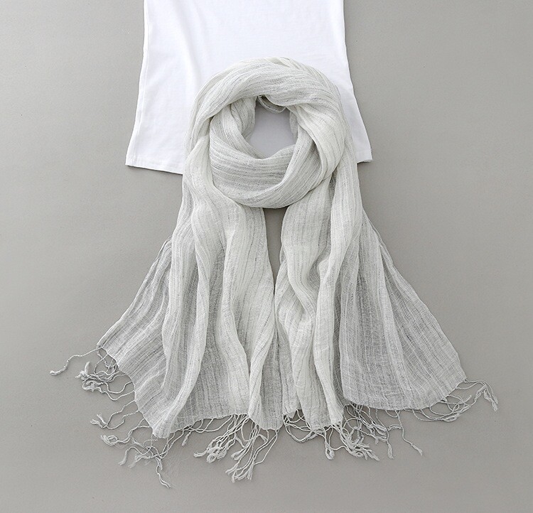Mens 100% Flax Linen Scarf Breathable Tasseled Striped Shawl Unisex Neckerchief