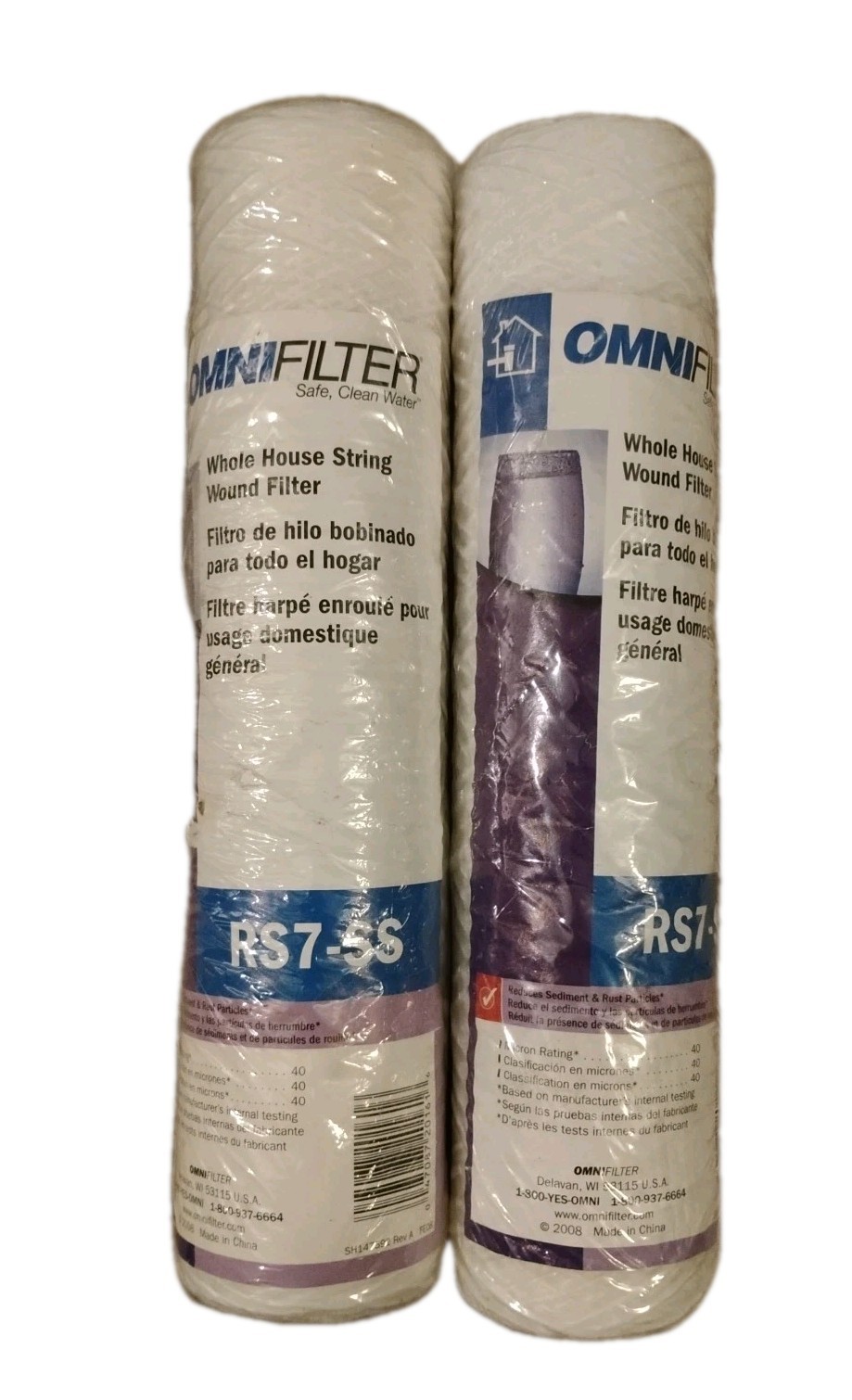 Omnifilter RS7-SS Whole House String Wound Filter Replacement Cartridge- 2 Pack