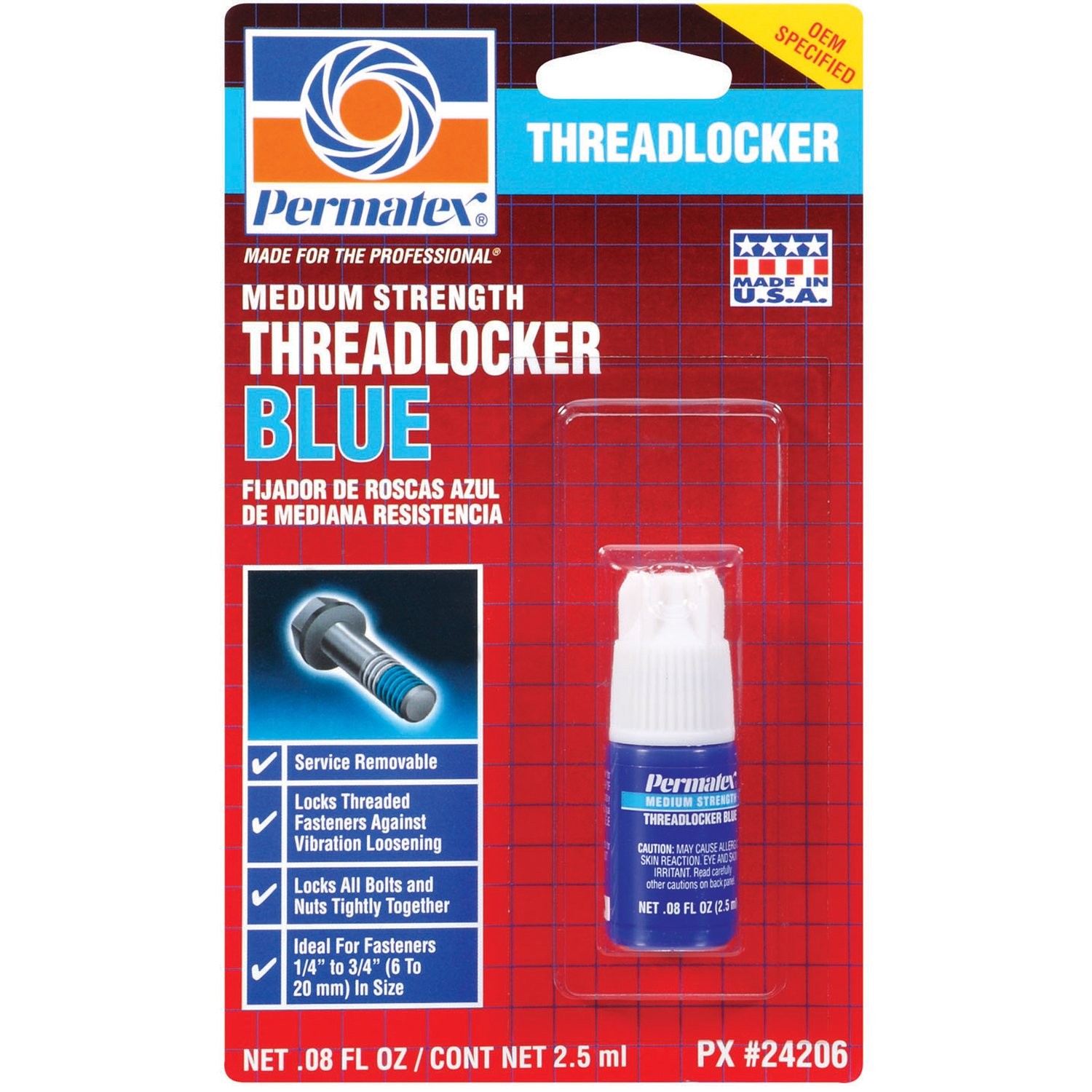 Permatex 24206 Medium Strength Threadlocker Blue, 2.5 ml