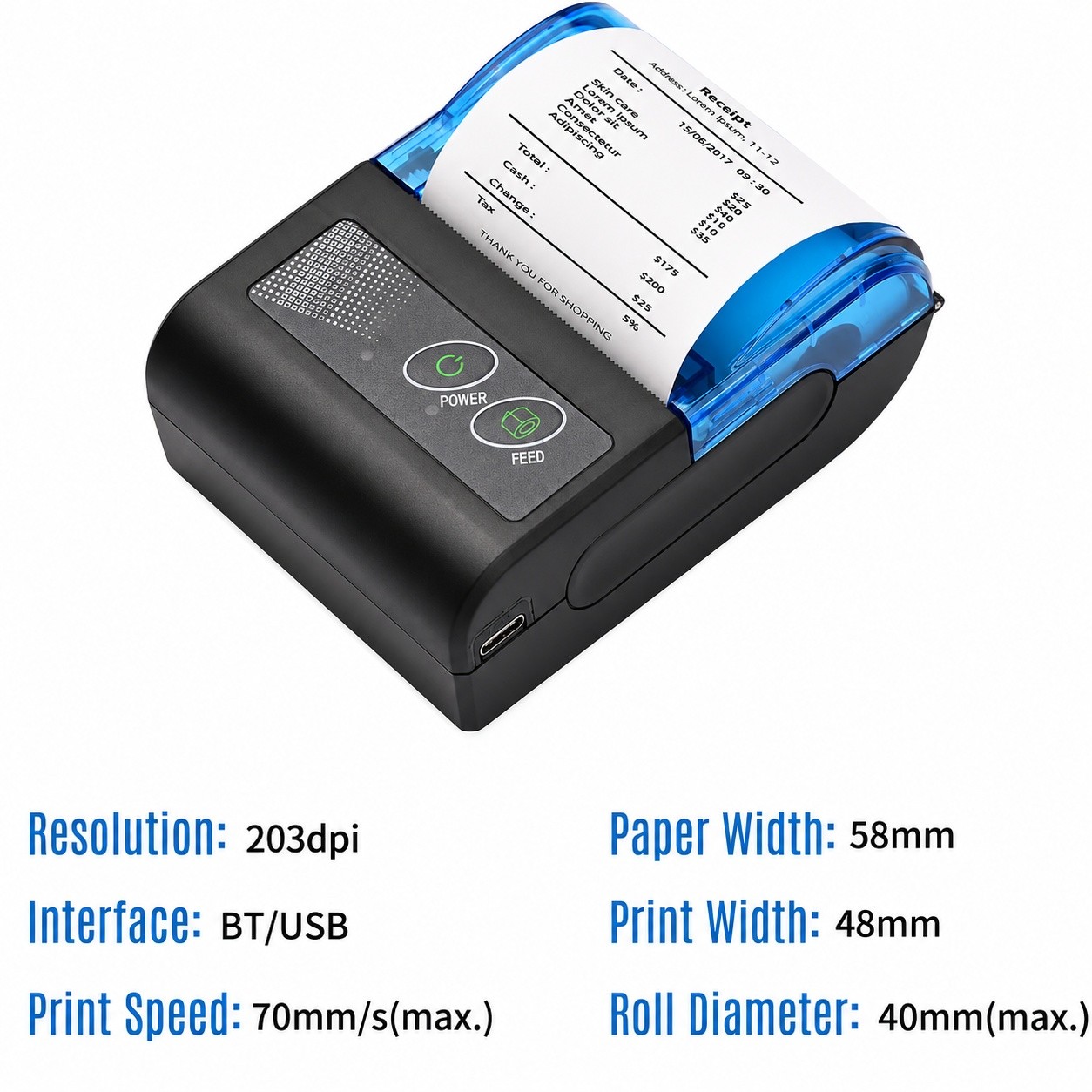 Mini Thermal Receipt Printer 58mm BT USB Receipt Bill Ticket Android Windows POS