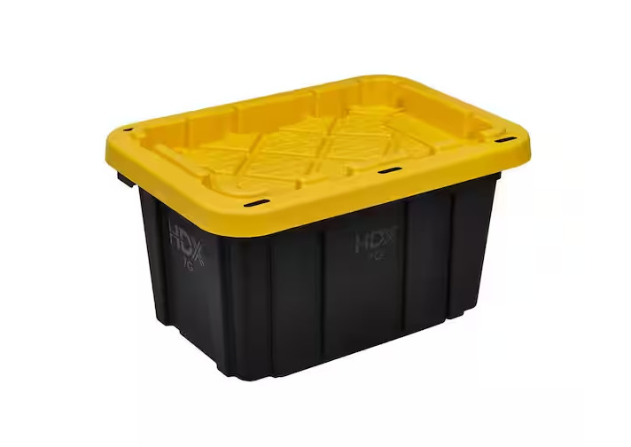 Tough Storage Tote in Black with Yellow Lid