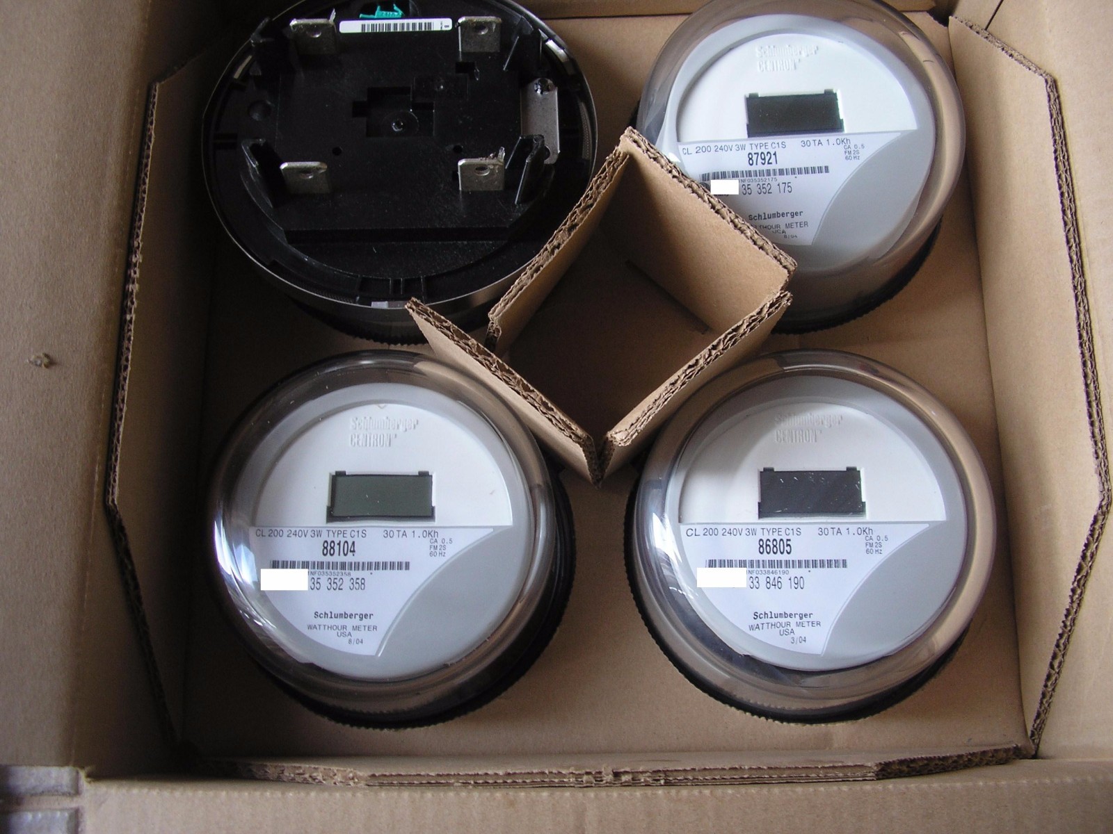 ITRON, WATTHOUR METER (KWH) C1S/C1SR/C1SC, CENTRON, 240V, 200A, FM 2S, LOT OF 4