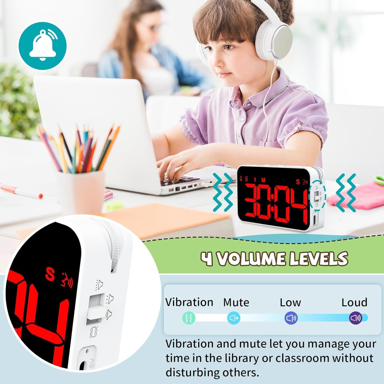 Kitchen Digital Timer, Count down Up, Rechargeable, Vibration Mode Adjustable Vo