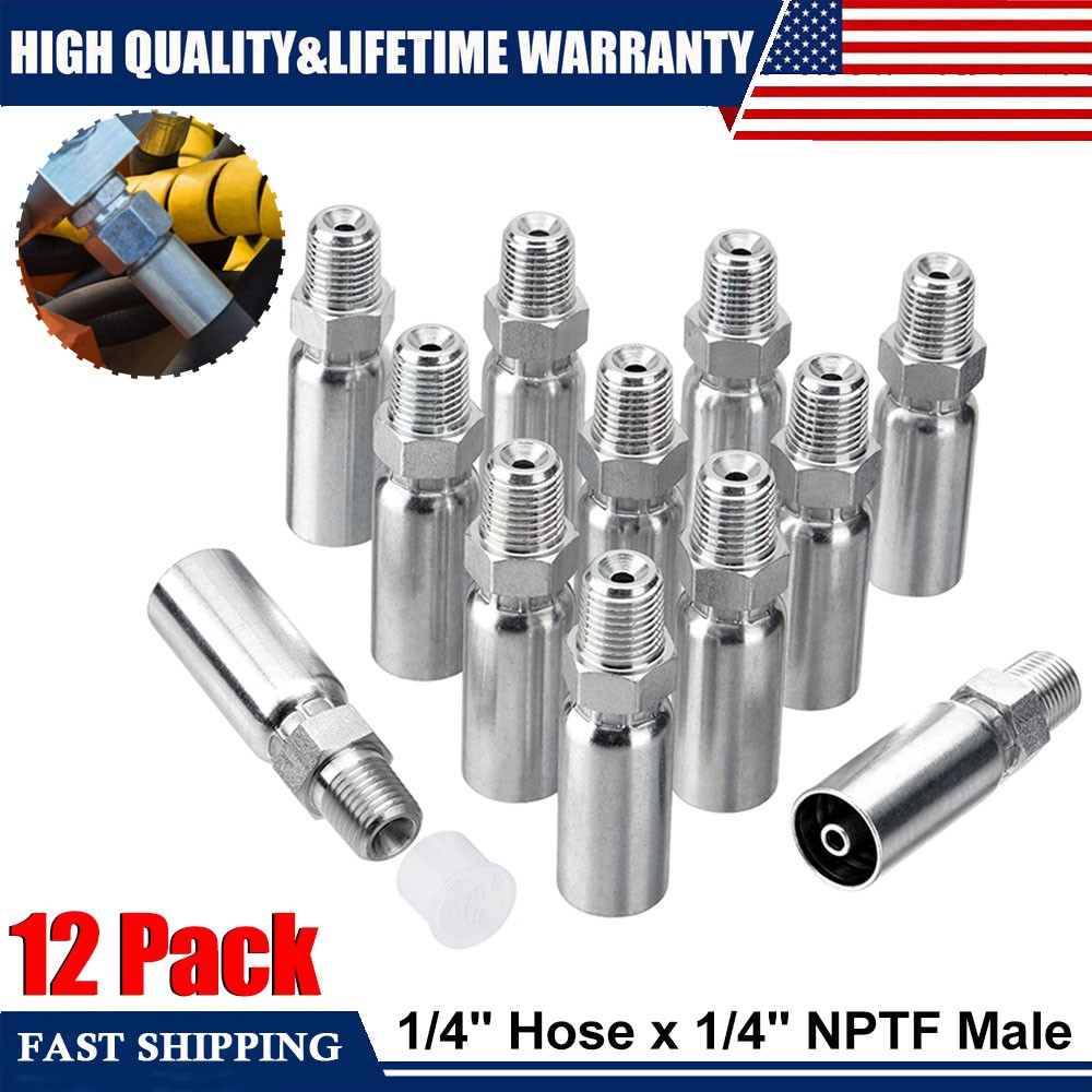 12 Pack Hydraulic Hose Fittings, 1/4" I.D. Hose x 1/4" NPTF Male with Protection