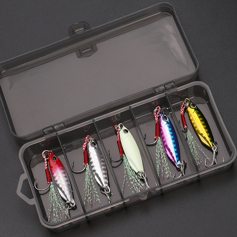 5pcs/box Metal Cast Jig Spoon Bass 7G-20G Shore Casting Jigging Fishing Lures