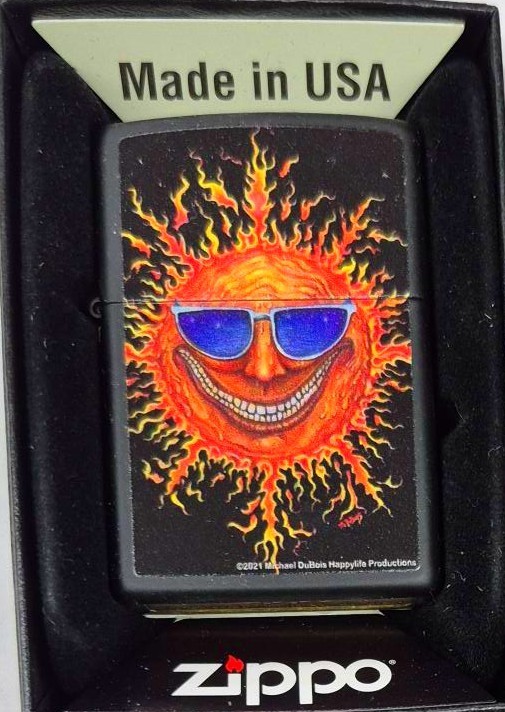 Sharp Black HAPPY Sun With Shades Zippo Lighter