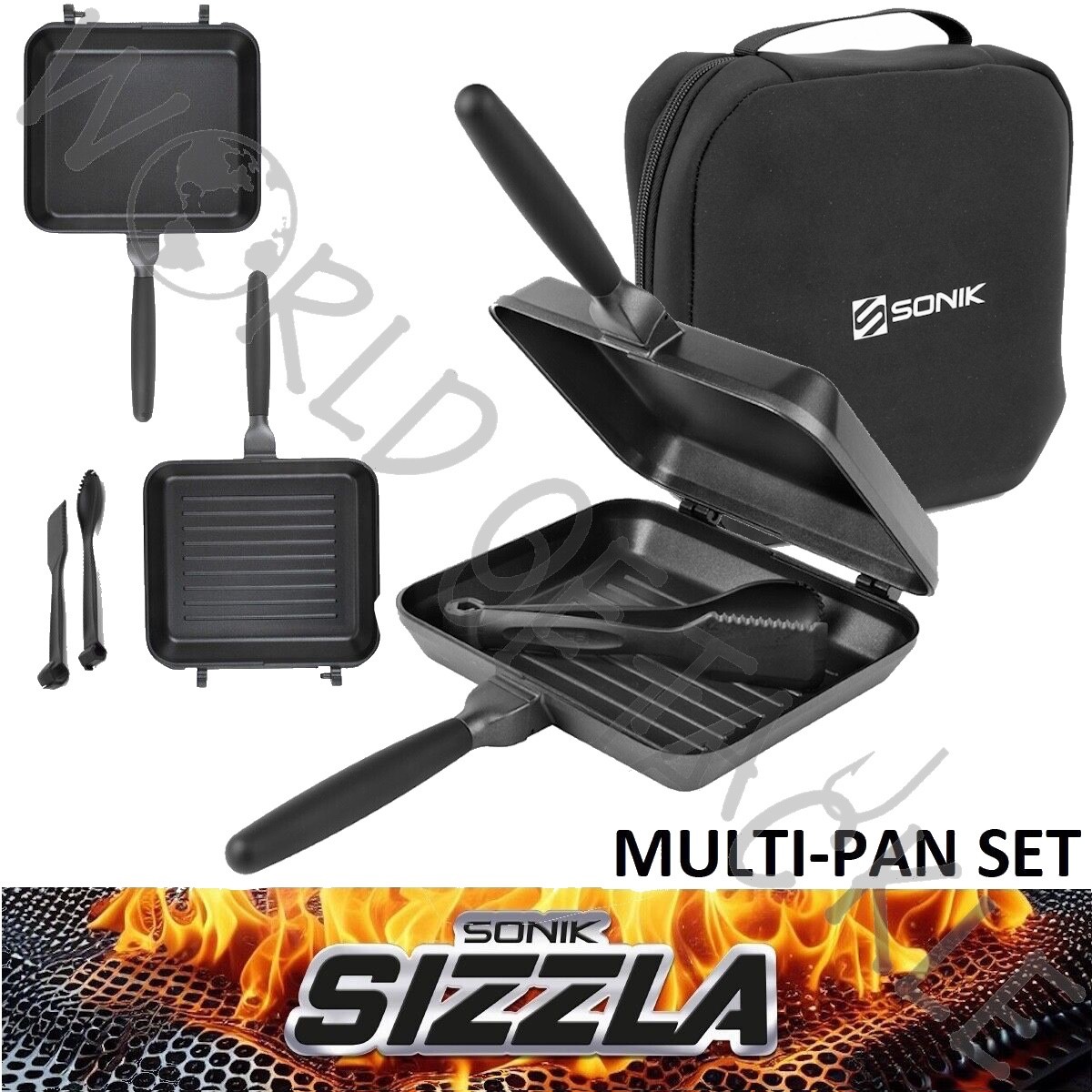 Sonik Sizzla MULTI PAN SET + CASE Griddle and Toaster Pan Carp Fishing Camping