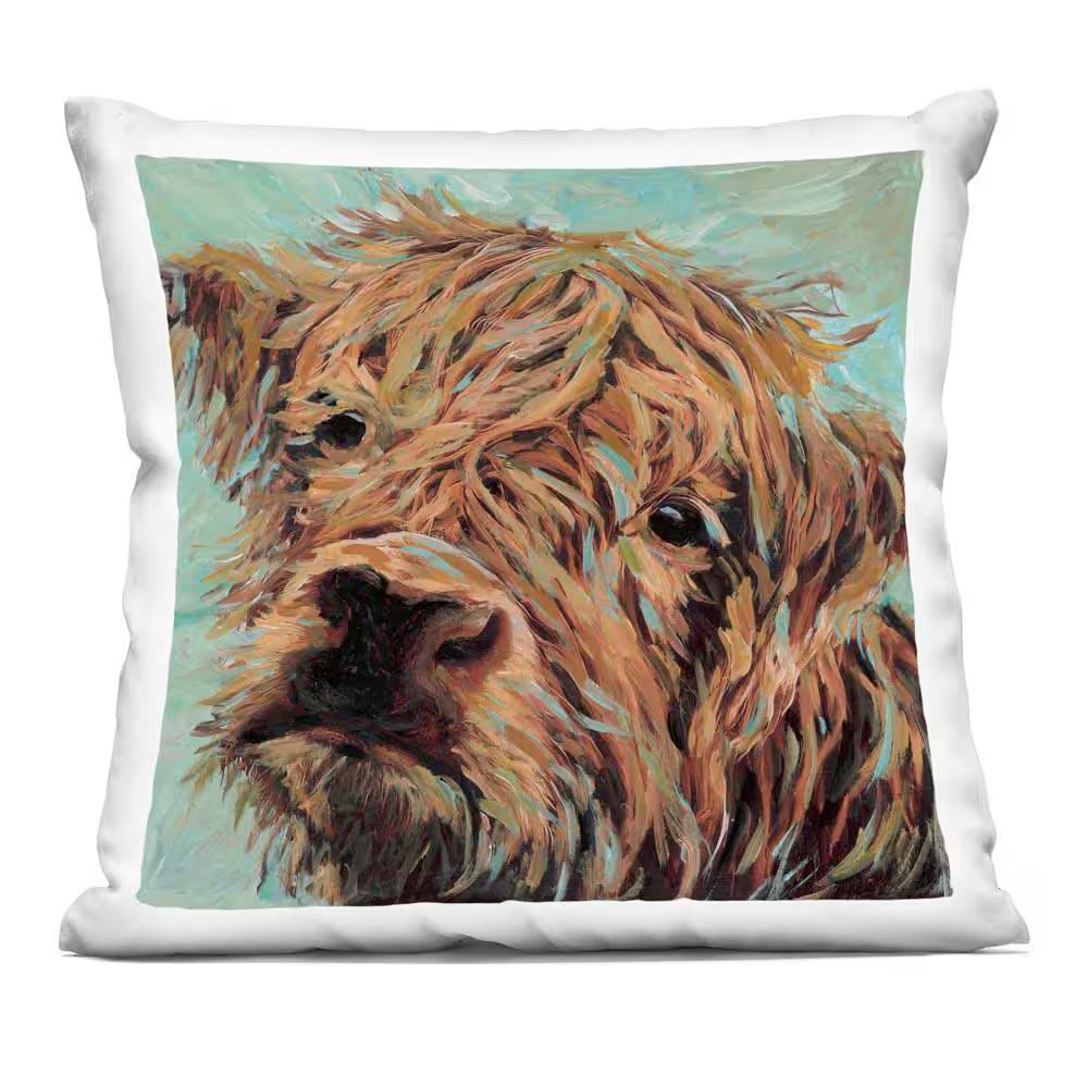 Highland Cattle on Green Brown Print Zipper Polyester 18 In. X 18 In. Throw Pill