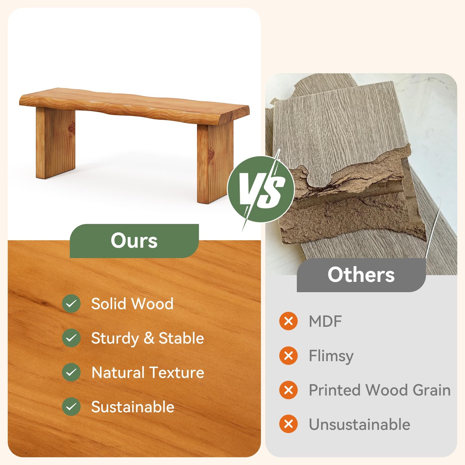 47 Solid Wood Bench Farmhouse Entryway Bedroom Dining Easy Assembly Brown