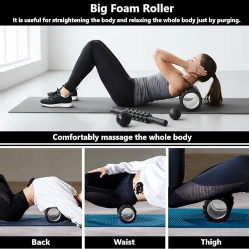 Aucuu 6 in 1 Foam Roller Set Includes Hollow Core Massage Roller, Yoga Black