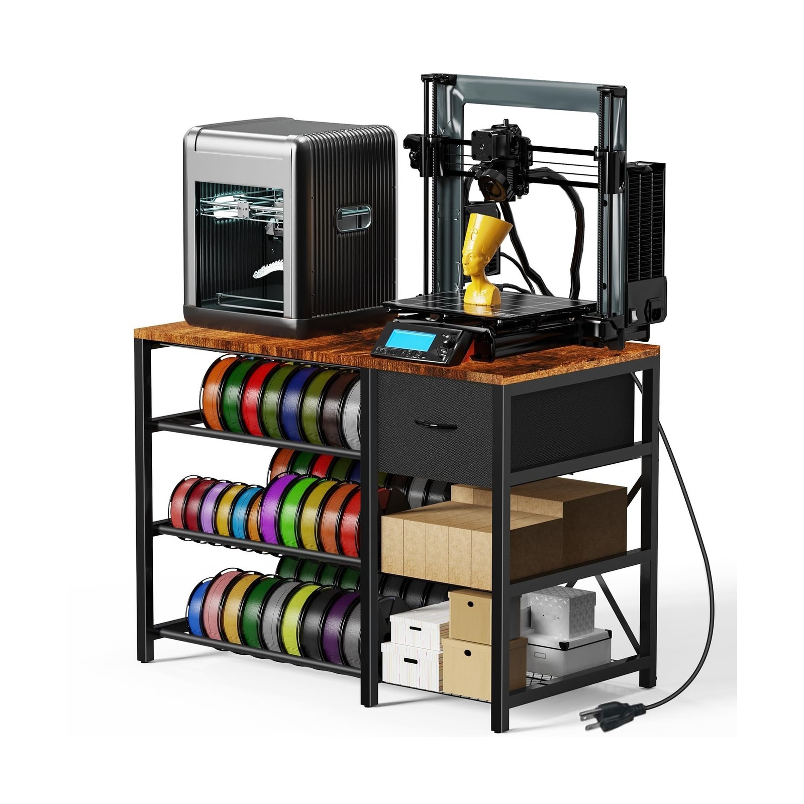 3D Printer Stand with Filament Storage Rack, 3D Printer Table with Power Outl