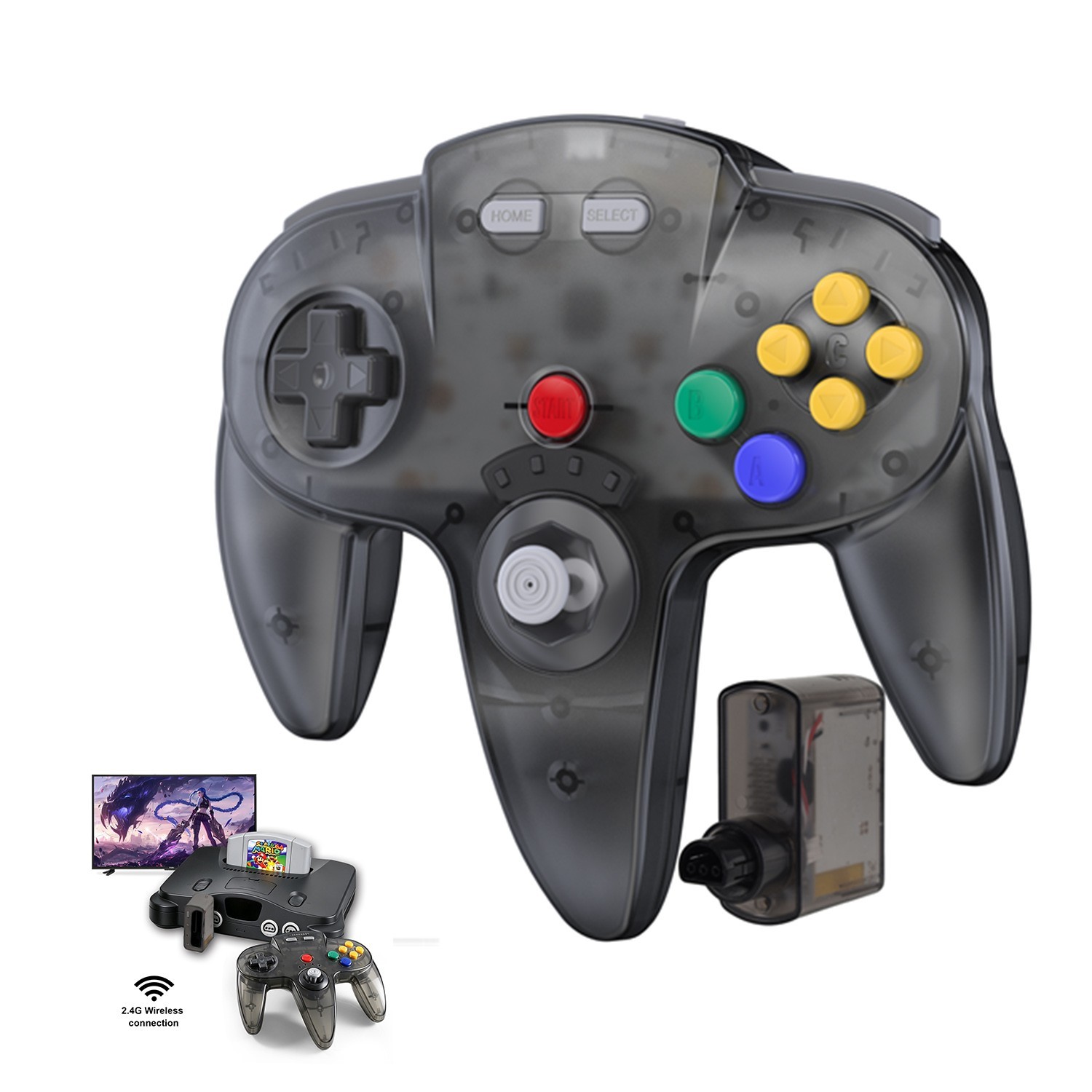 2.4 GHz Wireless Controller for Nintendo 64 (N64) -Rumble pAK& Rechargeable