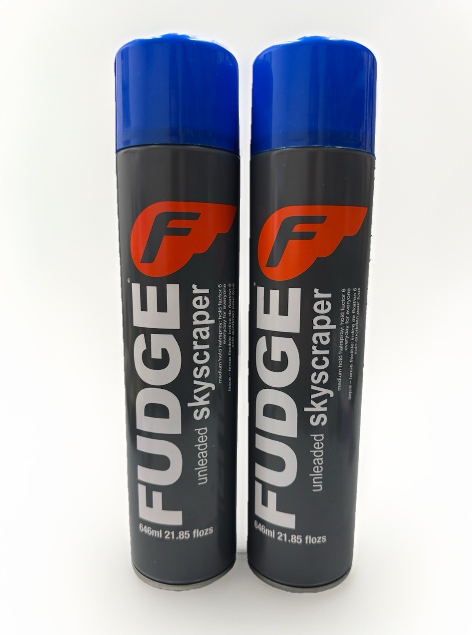 2 fudge unleaded skyscraper medium hold hairspray 21.85oz ea dented exterior