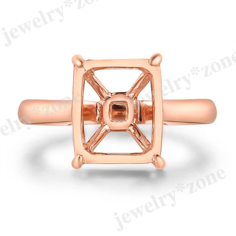 10x8mm Cushion Semi Mount Ring 925 Sterling Silver Rose Gold Solitaire Ring