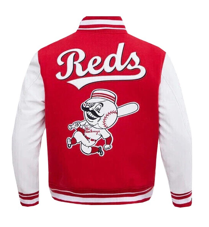Men's C R Retro Red Wool White Sleeves Jacket Letterman Bomber Varsity Jacket