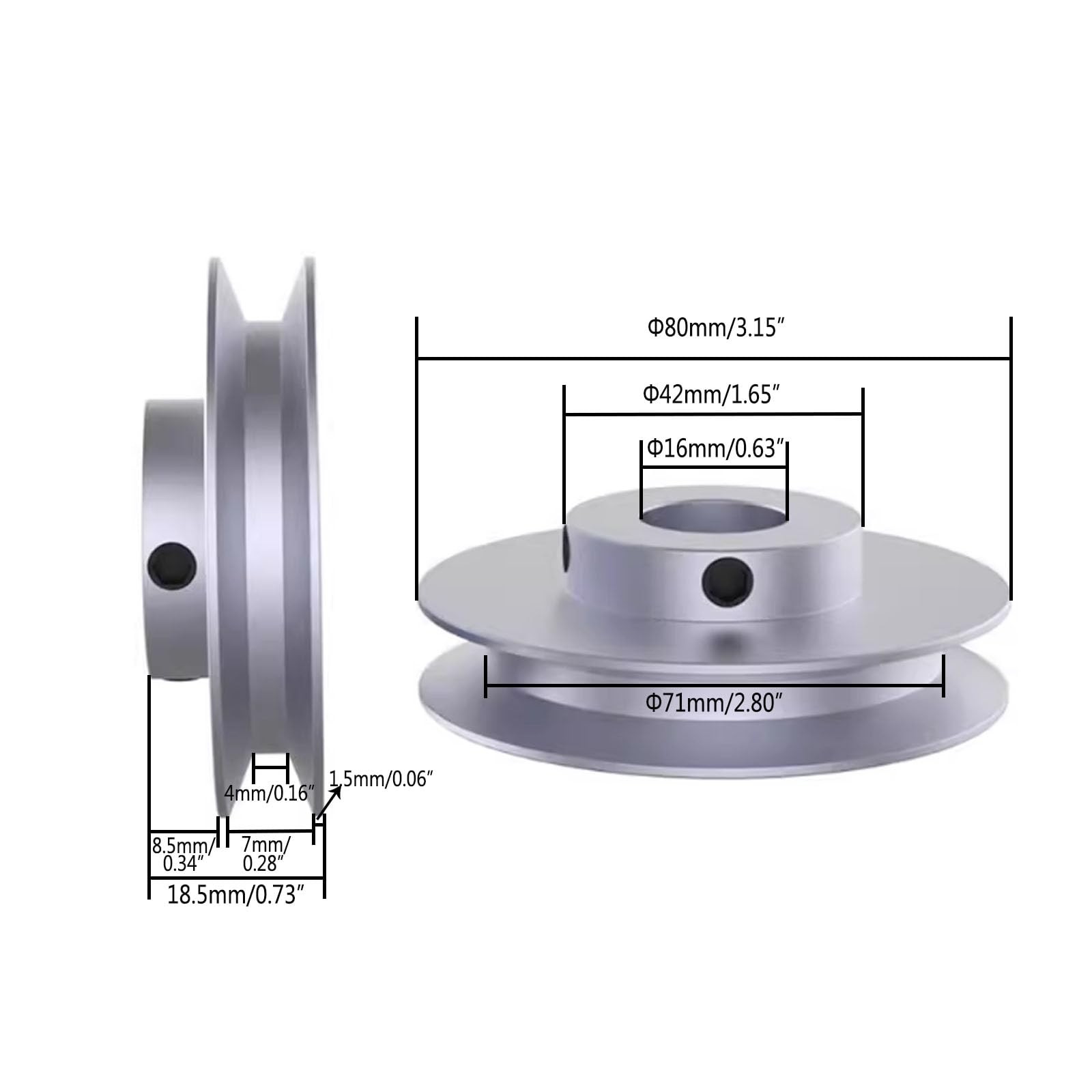 Outer Diameter 80mm Single Groove Pulley 16mm Fixed Bore For Drilling Machine