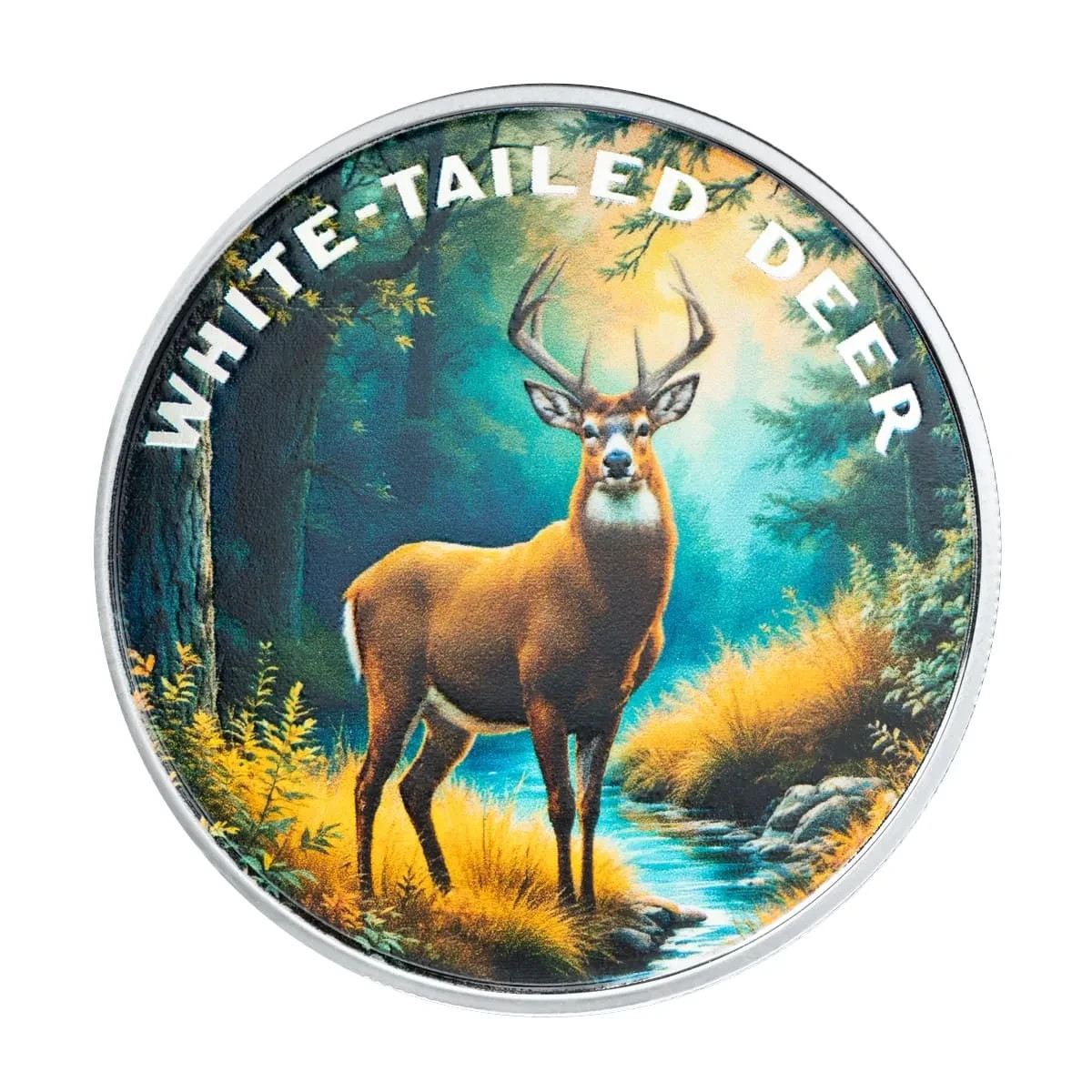 WHITE-TAILED DEER Colorized Silver Round - Scottsdale 1 oz .999 Fine Silver BU