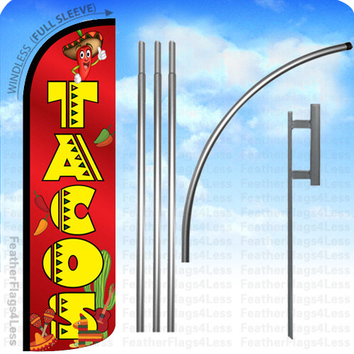 TACOS - Windless Swooper Feather Flag 15' Tall KIT Banner Sign - rq
