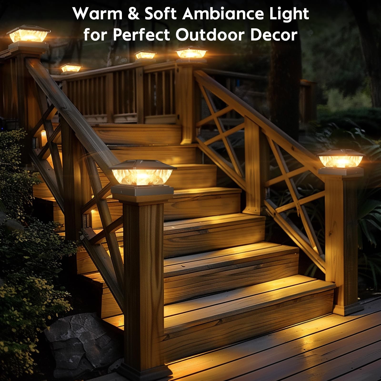 Solar Post Cap Lights Outdoor: 6 Pack 48 LED Fence Post Solar Lights - Solar ...