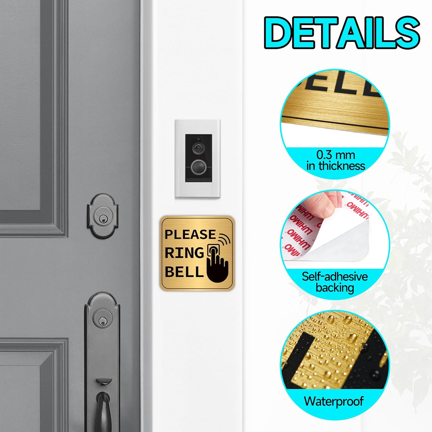 4PCS Please Ring Doorbell Sign Sticker，Self-Adhesive Waterproof Brushed Gold Ple