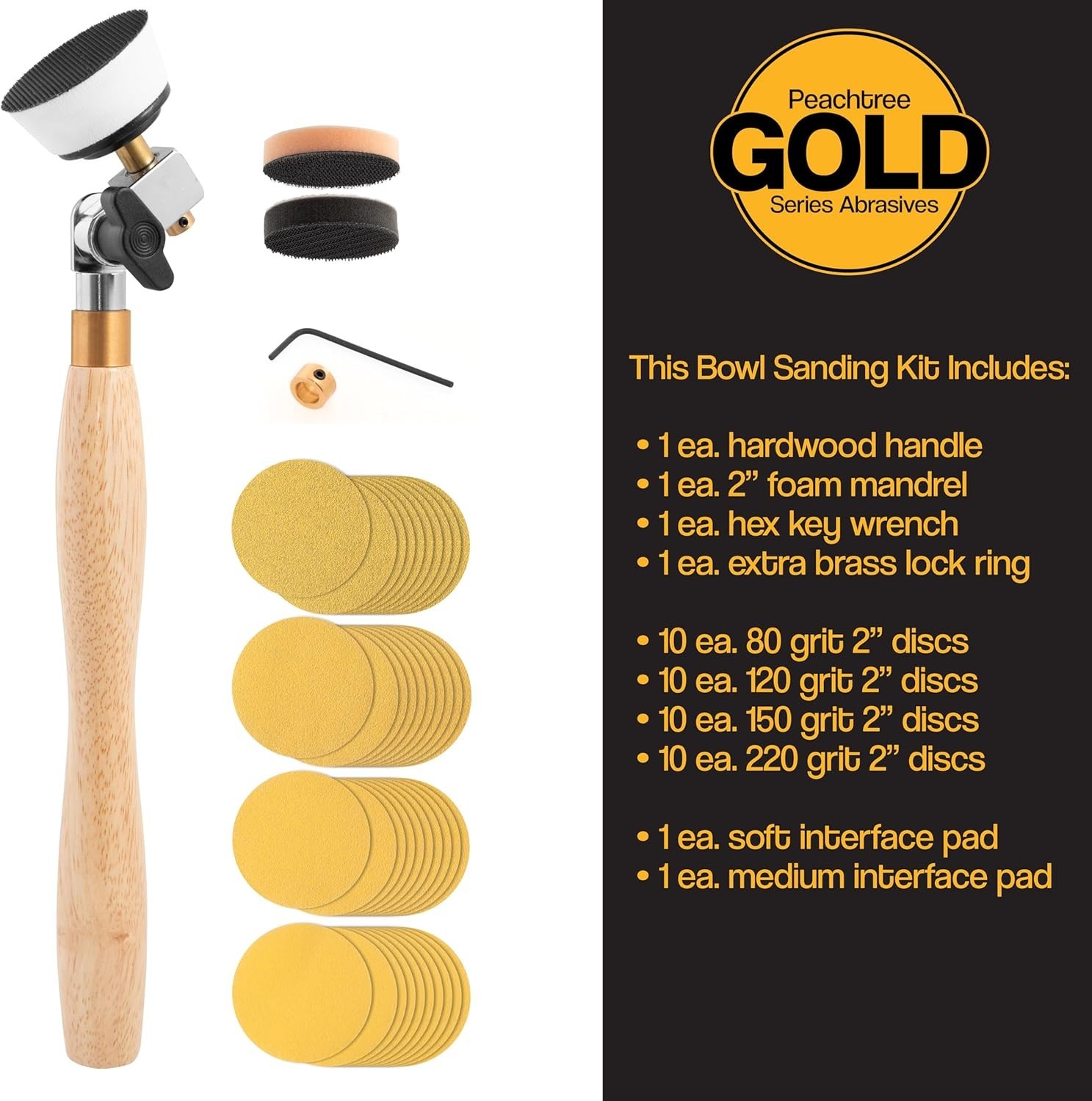 Professional Bowl Sander Kit - Hook and Loop Discs, 1/4 in Mandrel Compatibility