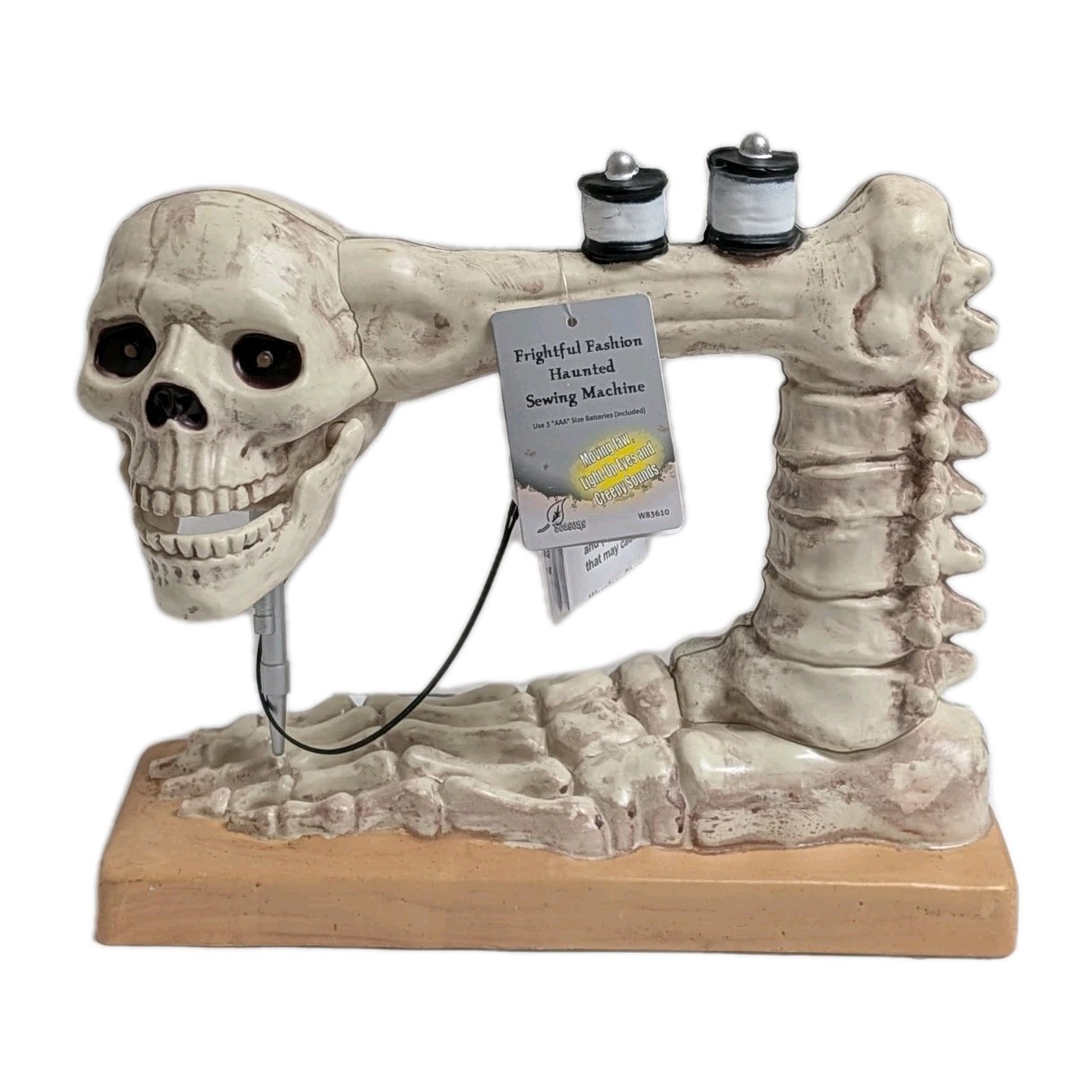 Frightful Fashion Haunted 12" Skeleton TALKING Sewing Machine W83610 NWT