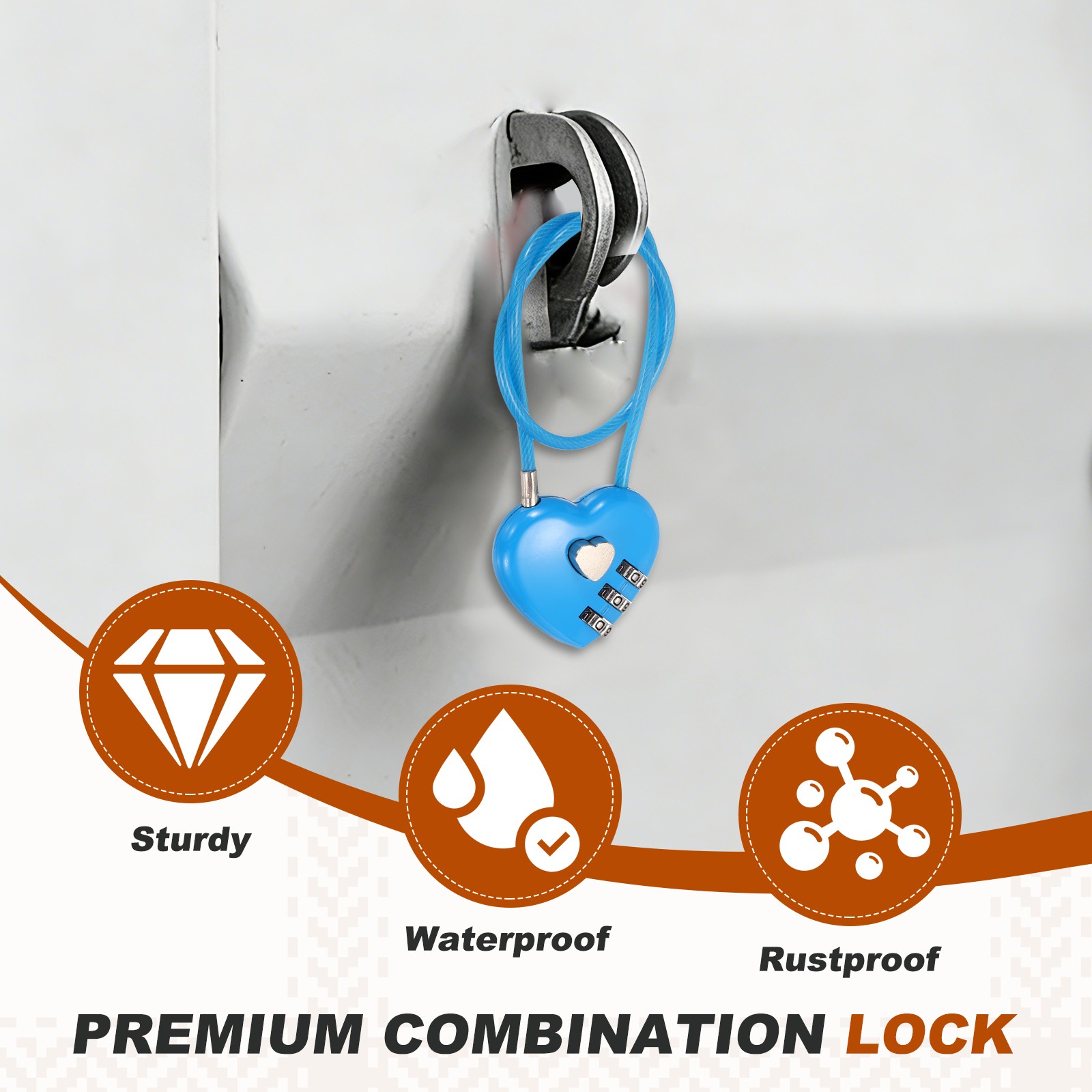 Combination Padlock (4.3 Inch, Red), 3-Digit Heart Shaped Combo Padlock