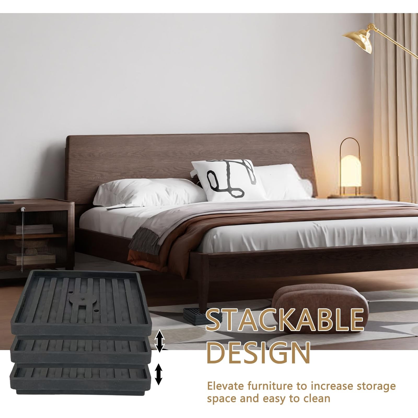 8 Pack Heavy Duty Bed Risers Stackable Square Adjustable 0.5-2 Inch Lifts