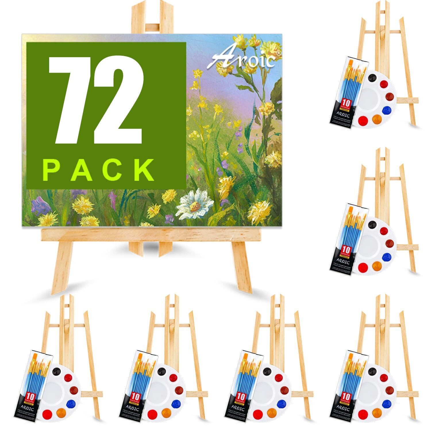 72 PCS Professional Painting Set with Easels, 6 PCS Wood Easels,6 Packs of 60...
