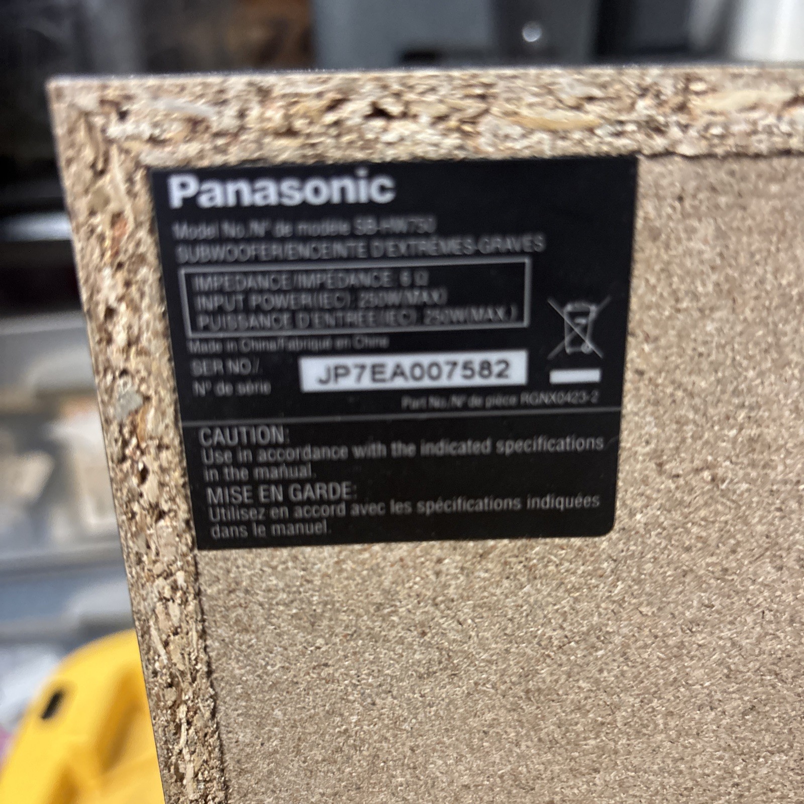 Panasonic SB-HW750 Passive Subwoofer WORKS