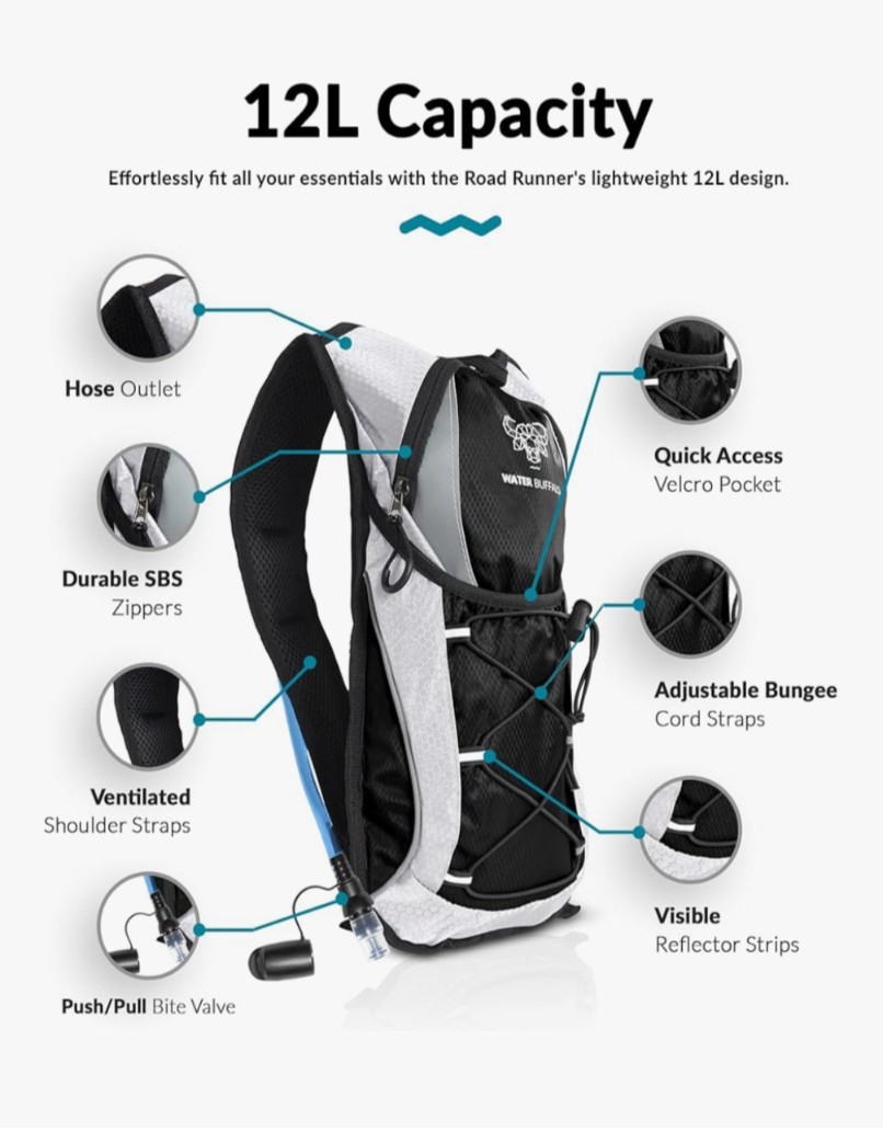 Water Buffalo Hydration Ripstop 12L Backpack Padded 2L Bladder New With Tags.