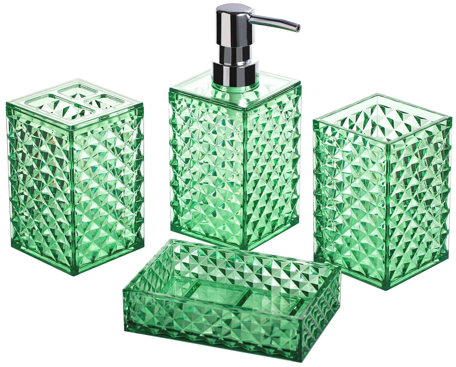 Bathroom Accessory Set, 4 PCS Green Bathroom Sets, Diamond Pattern Bathroom S...