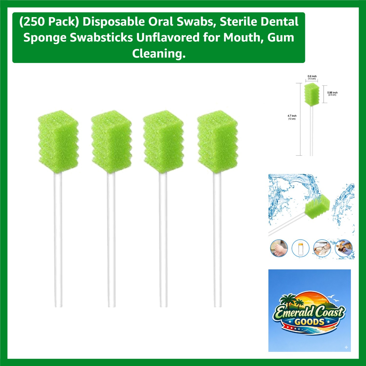 250 Pack Disposable Oral Swabs - Sterile Dental Sponge for Gentle Mouth Care