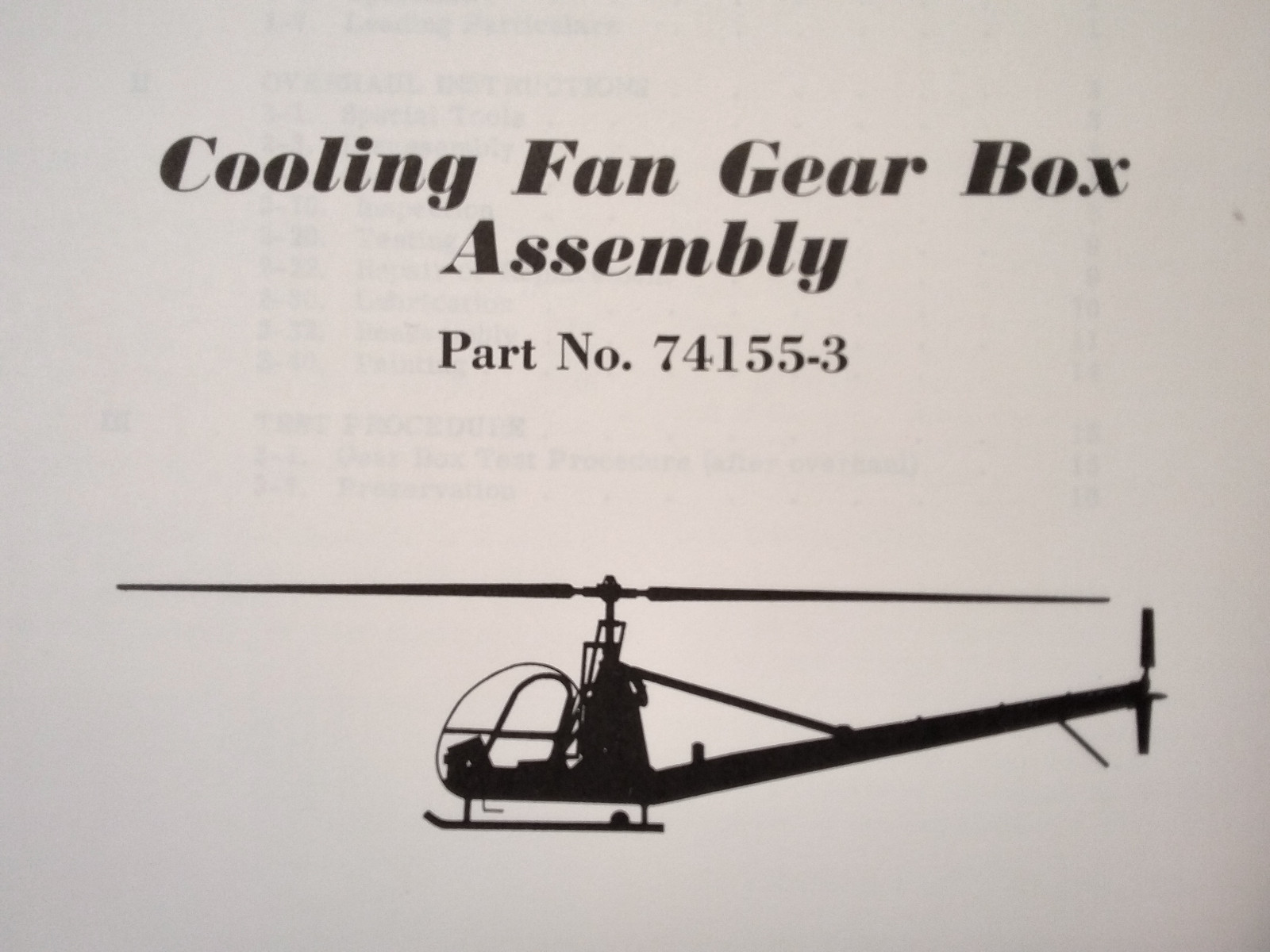 Hiller UH-12E Cooling Fan Gear Box Assembly 74155-3 Overhaul Manual